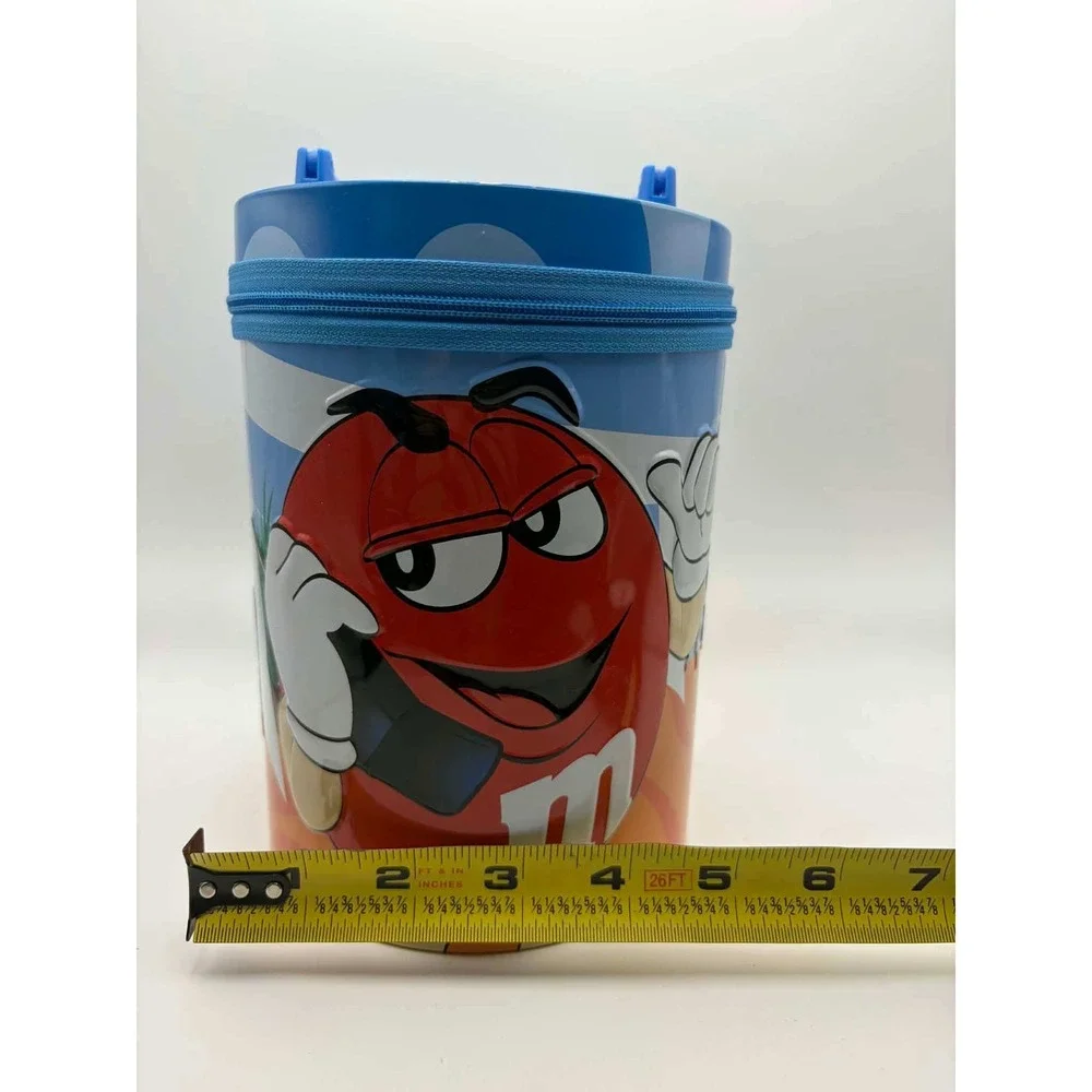Vintage‎ 2003 M&MS Red Character Embossed Zipper Tin Lunch Box Blue Handle